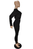 Black Casual Letter Embroidery Patchwork O Neck Long Sleeve Two Pieces