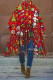 Red Casual Print Tassel Patchwork Turtleneck Tops