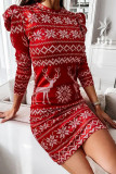 Red Casual Print Patchwork O Neck Long Sleeve Dresses