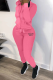 Pink Street Print Patchwork Hooded Collar Long Sleeve Two Pieces