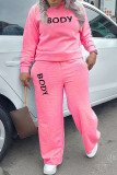 Pink Casual Letter Print Basic O Neck Long Sleeve Two Pieces