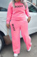 Pink Casual Letter Print Basic O Neck Long Sleeve Two Pieces
