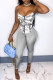 Grey Sexy Casual Print Backless Strapless Sleeveless Two Pieces