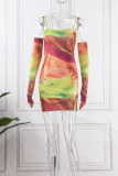 Colour Sexy Print Patchwork Spaghetti Strap Pencil Skirt Dresses