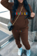 Brown Casual Print Letter Hooded Collar Long Sleeve Two Pieces