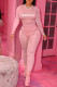 Pink Casual Letter Print Basic O Neck Long Sleeve Two Pieces
