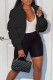 Black Casual Solid Patchwork Zipper Outerwear