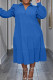 Blue Casual Solid Patchwork Turndown Collar Long Sleeve Plus Size Dresses