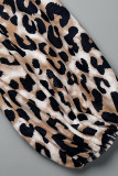 Leopard Print Sexy Print Leopard Bandage Patchwork V Neck Long Sleeve Two Pieces