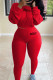 Red Casual Letter Embroidery Patchwork O Neck Long Sleeve Two Pieces