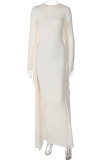 Apricot Celebrities Solid Patchwork Flounce O Neck Pencil Skirt Dresses