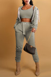 Camel Casual Solid Patchwork Hooded Collar Long Sleeve Three Pieces
