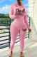 Pink Casual Letter Print Basic Hooded Collar Long Sleeve Two Pieces