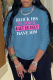 Blue Casual Street Print Patchwork Letter O Neck Tops
