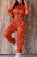 Tangerine Red Casual Sportswear Solid Patchwork Zipper Zipper Collar Long Sleeve Two Pieces