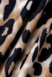 Leopard Print Sexy Print Leopard Bandage Patchwork V Neck Long Sleeve Two Pieces