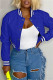 Blue Casual Solid Patchwork Conventional Collar Outerwear