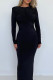 Black Casual Solid Patchwork Fold O Neck One Step Skirt Dresses