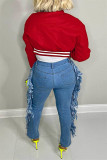 Red Casual Solid Patchwork Conventional Collar Outerwear