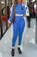 Blue Casual Letter Print Patchwork Zipper Collar Long Sleeve Two Pieces