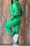 Green Casual Sportswear Solid Patchwork Zipper Zipper Collar Long Sleeve Two Pieces