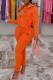Orange Casual Print Letter Hooded Collar Long Sleeve Two Pieces