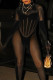 Black Sexy Solid Patchwork See-through Turtleneck Skinny Jumpsuits