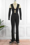 Brownness Street Solid Patchwork Square Collar Sleeveless Two Pieces