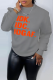 Grey Casual Street Print Letter O Neck Tops