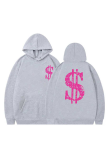 Grey Street Print Patchwork Hooded Collar Tops