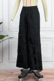 Black Street Solid Patchwork Straight High Waist Solid Color Bottoms