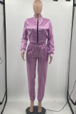 Green Casual Sportswear Solid Patchwork Zipper Zipper Collar Long Sleeve Two Pieces