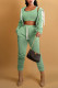 Mint green Casual Solid Patchwork Hooded Collar Long Sleeve Three Pieces