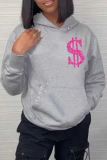 Grey Street Print Patchwork Hooded Collar Tops