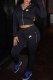 Black Street Print Letter Hooded Collar Long Sleeve Two Pieces