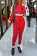 Red Casual Letter Print Patchwork Zipper Collar Long Sleeve Two Pieces