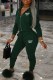 Ink Green Casual Print Letter Hooded Collar Long Sleeve Two Pieces