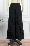 Black Street Solid Patchwork Straight High Waist Solid Color Bottoms