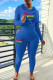 Royal Blue Casual Letter Print Basic Hooded Collar Long Sleeve Two Pieces