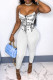 White Sexy Casual Print Backless Strapless Sleeveless Two Pieces