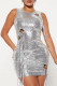 Silver Sexy Solid Tassel Hollowed Out O Neck Sleeveless Dress Dresses