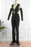 Brownness Street Solid Patchwork Square Collar Sleeveless Two Pieces