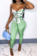 Green Sexy Casual Print Backless Strapless Sleeveless Two Pieces