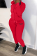 Red Street Print Patchwork Hooded Collar Long Sleeve Two Pieces