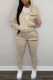 Khaki Casual Print Letter Hooded Collar Long Sleeve Two Pieces