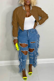 Red Casual Solid Patchwork Conventional Collar Outerwear