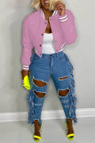 Red Casual Solid Patchwork Conventional Collar Outerwear