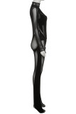 Black Sexy Solid Patchwork See-through Turtleneck Skinny Jumpsuits