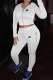 White Street Print Letter Hooded Collar Long Sleeve Two Pieces