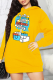 Yellow Casual Print Patchwork Hooded Collar Straight Dresses